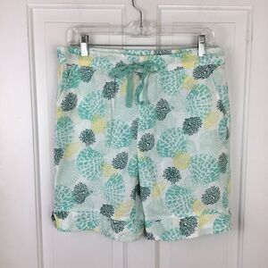 Coral Bay Women’s Linen Shorts Nautical Pastel Ocean Print Size M Resortwear